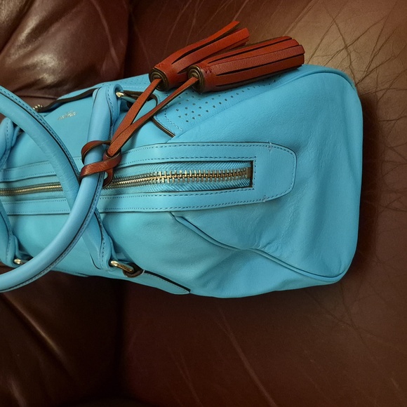 EUC 🌟 LN 🐦 COACH 🐦 HALEY (13') Leather PERFORATED Satchel 💙 ROBIN & BURGUNDY - Picture 5 of 15